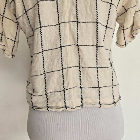 Madewell Linen-Blend Resort Crop Shirt in Windowpane Button Front Women XS - Picture 8 of 11
